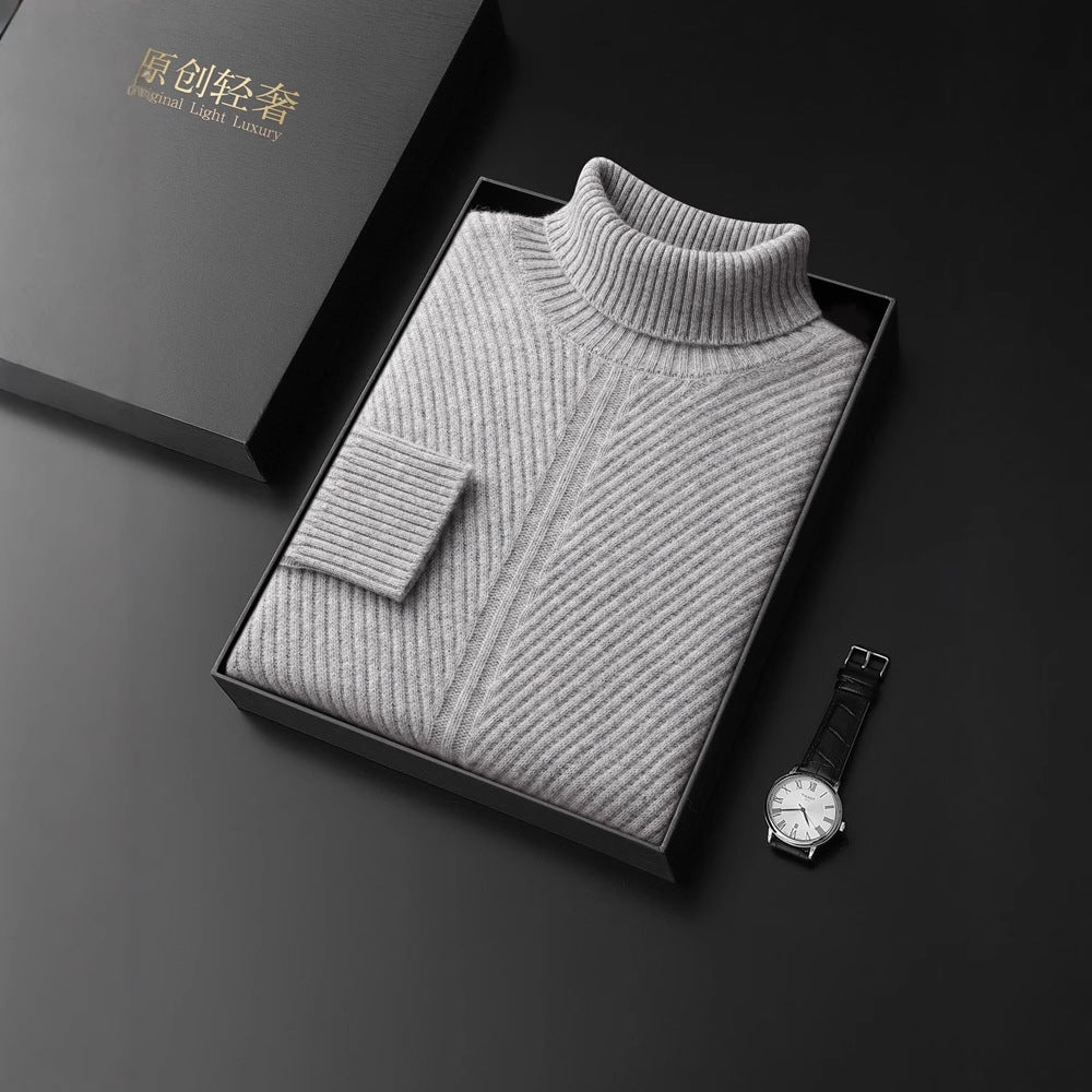 Thickened Turn-Down Collar Thermal Crewneck Cashmere Base Layer Sweater Plus-Size Knitted Pullover
