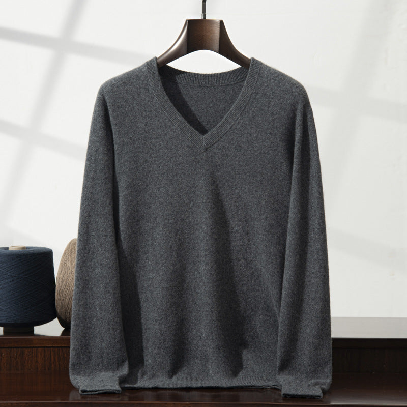 Mens Casual V-Neck Minimalist Knitted Sweater Top