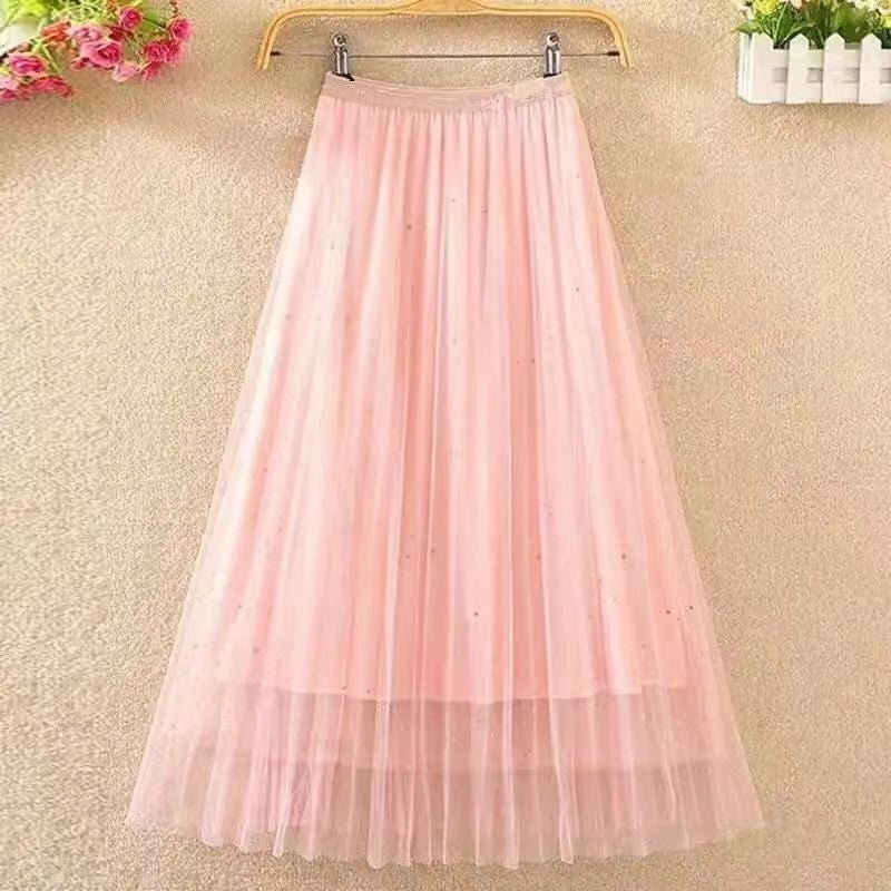 New Versatile High Waisted Slimming Mid Length Mesh Skirt For Women