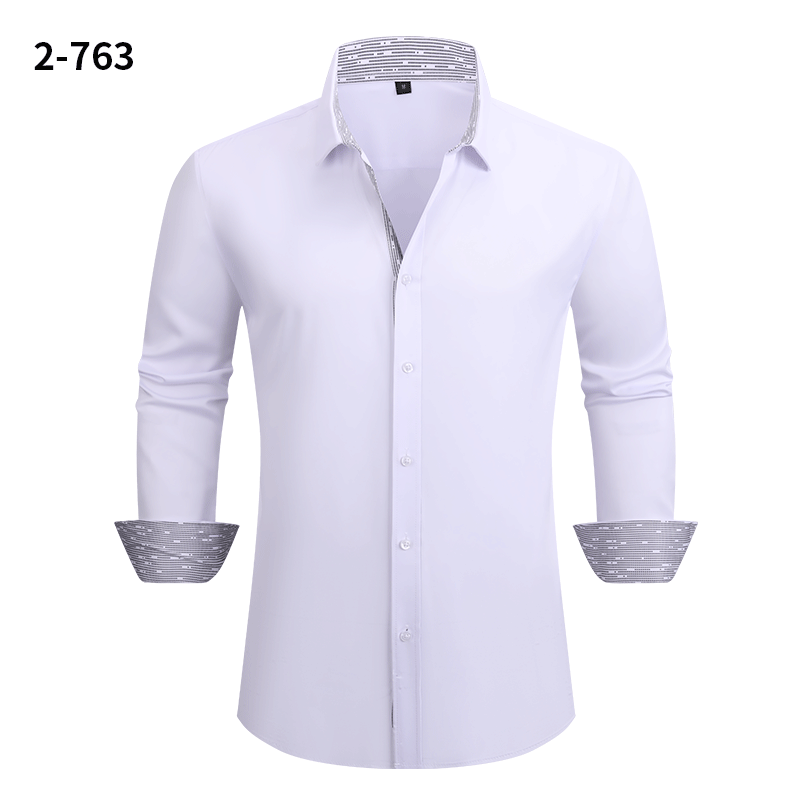 Men's Four-way Stretch Long-sleeved Shirt Color-blocking Business Casual