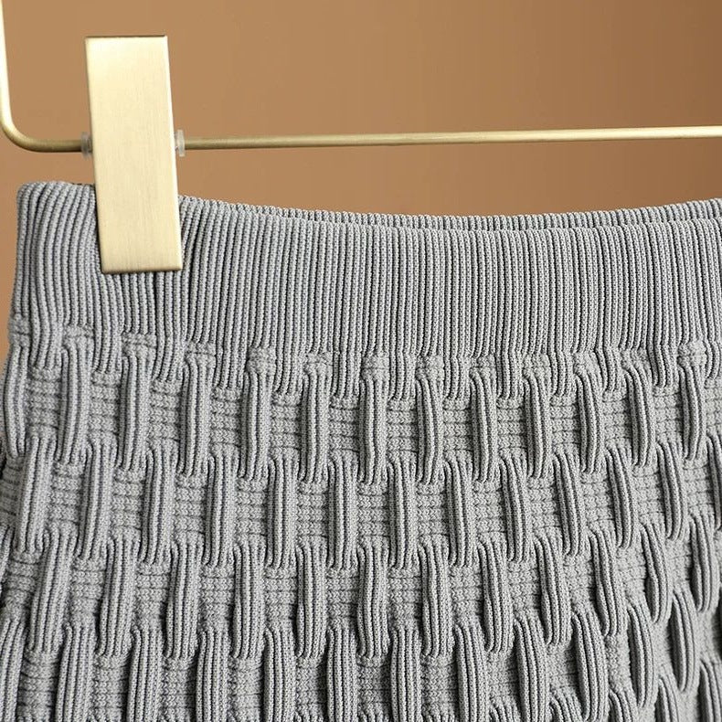 Elegant High-Waisted Pleated Knit Skirt For Women