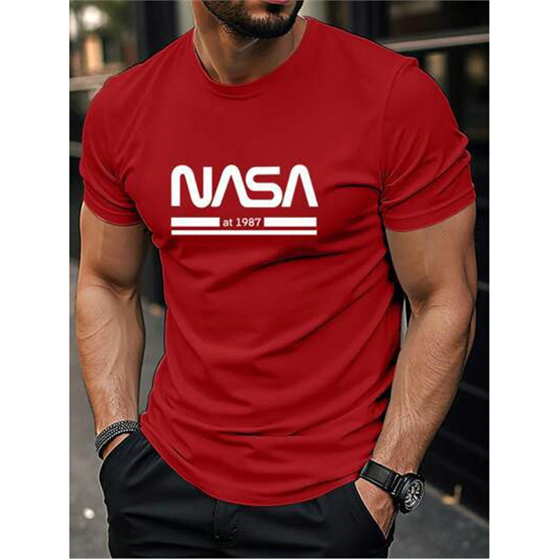 Printed Slim-fit Letters Men's Short Sleeve