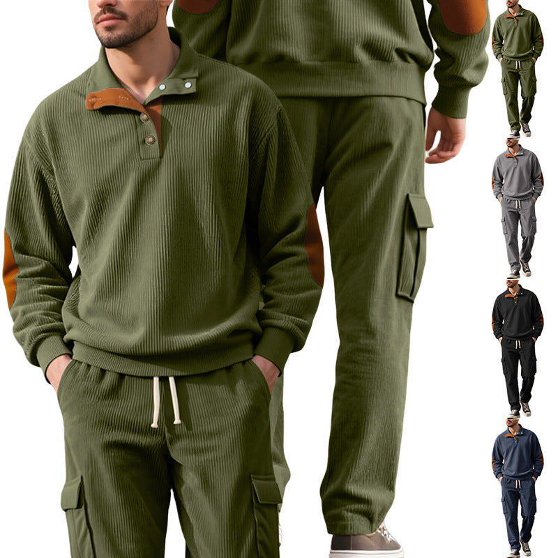 Corduroy Sweatshirt And Sweatpants Stand Collar Access Control Pullover