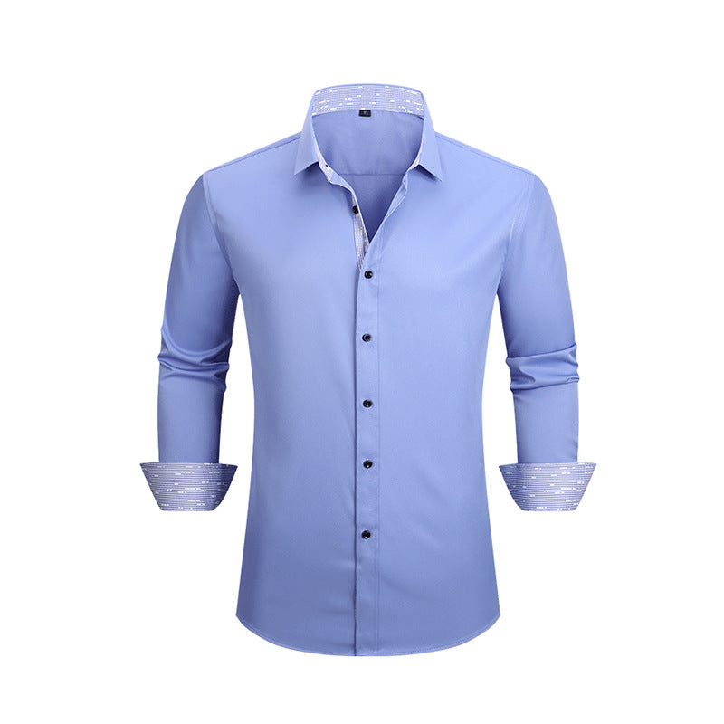 Men's Four-way Stretch Long-sleeved Shirt Color-blocking Business Casual