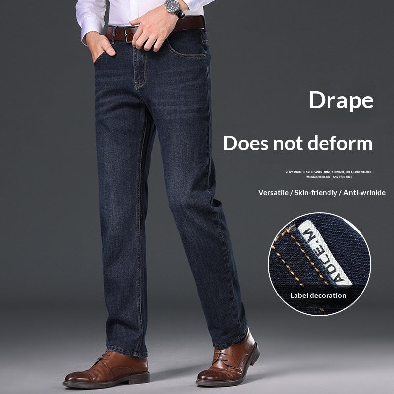 Mens New All-Match Thicker High-End Slim-Fit Straight Jeans