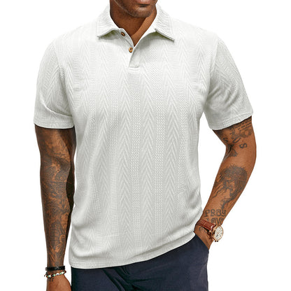 Men's Short-sleeve T-shirt With A Textured Turn-down Collar