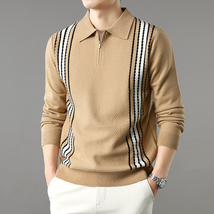 Mens Collar-Style Half-Zip Long-Sleeve Colorblock Knit Sweater
