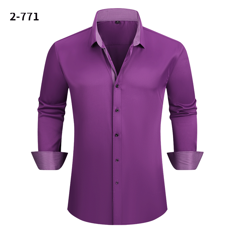 Men's Four-way Stretch Long-sleeved Shirt Color-blocking Business Casual
