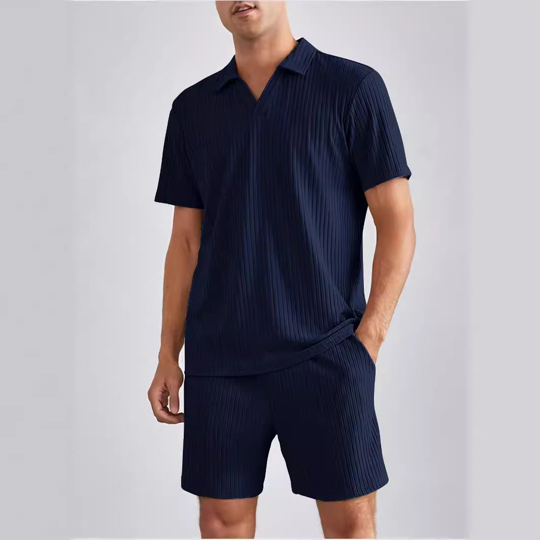Fashion Casual Polo Short Sleeve Shirt Shorts Two-piece Set Men's Suit