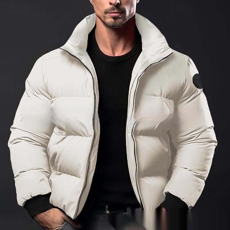 Mens Solid-Color Cotton-Padded Down Jacket Coat