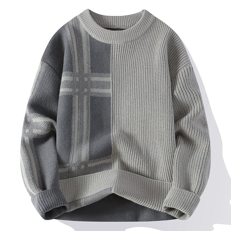 Mens Knitted Fashionable Casual Crew-Neck Sweater