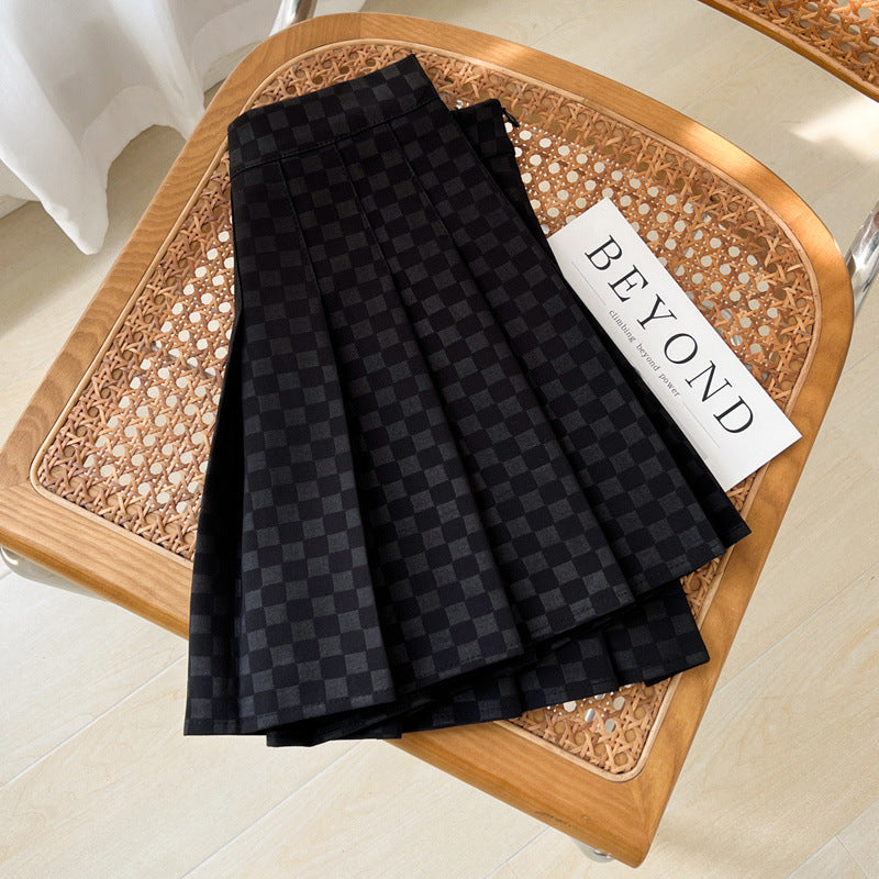 Plaid A-line Skirt For Women Pleated High-waisted And Figure-flattering