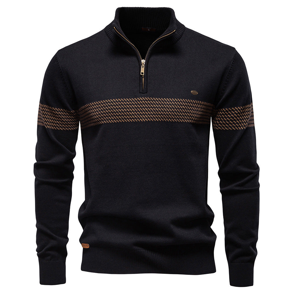 Mens Casual Half-collar Zip-up Sweater Top