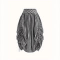 New Stylish Retro Black-and-white Plaid High-waisted Pleated Skirt With A Drawstring