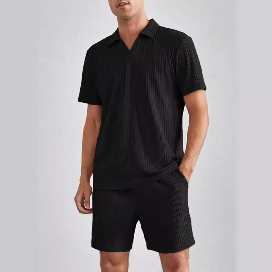 Fashion Casual Polo Short Sleeve Shirt Shorts Two-piece Set Men's Suit