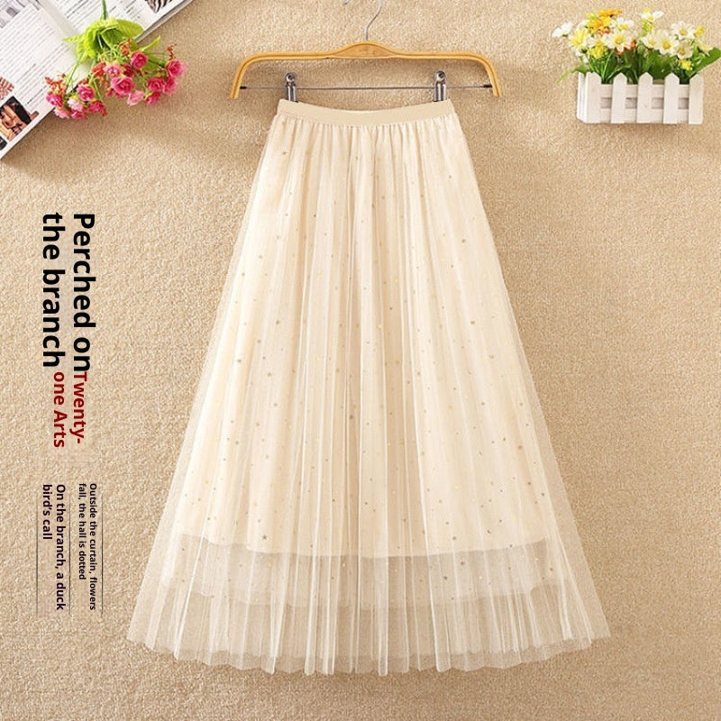 New Versatile High Waisted Slimming Mid Length Mesh Skirt For Women