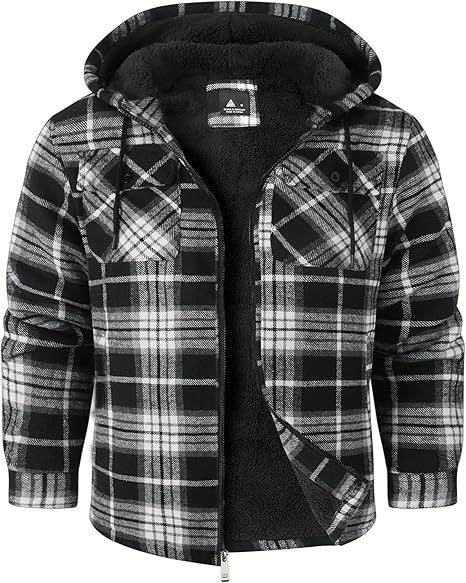 Thick Cotton Coat With Plaid Pattern Long Sleeves Loose Fit And Hood