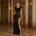 Elegant Round Neck Sequins Slim-fit Sheath Slit Evening Dress
