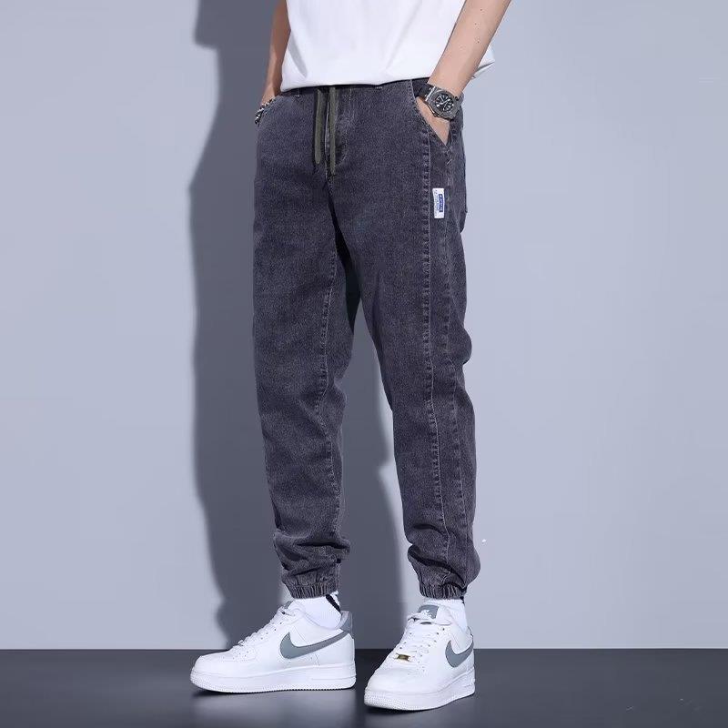 Youth Casual Harem Drawstring Elastic Elastic Beam Foot Type Men's Jeans