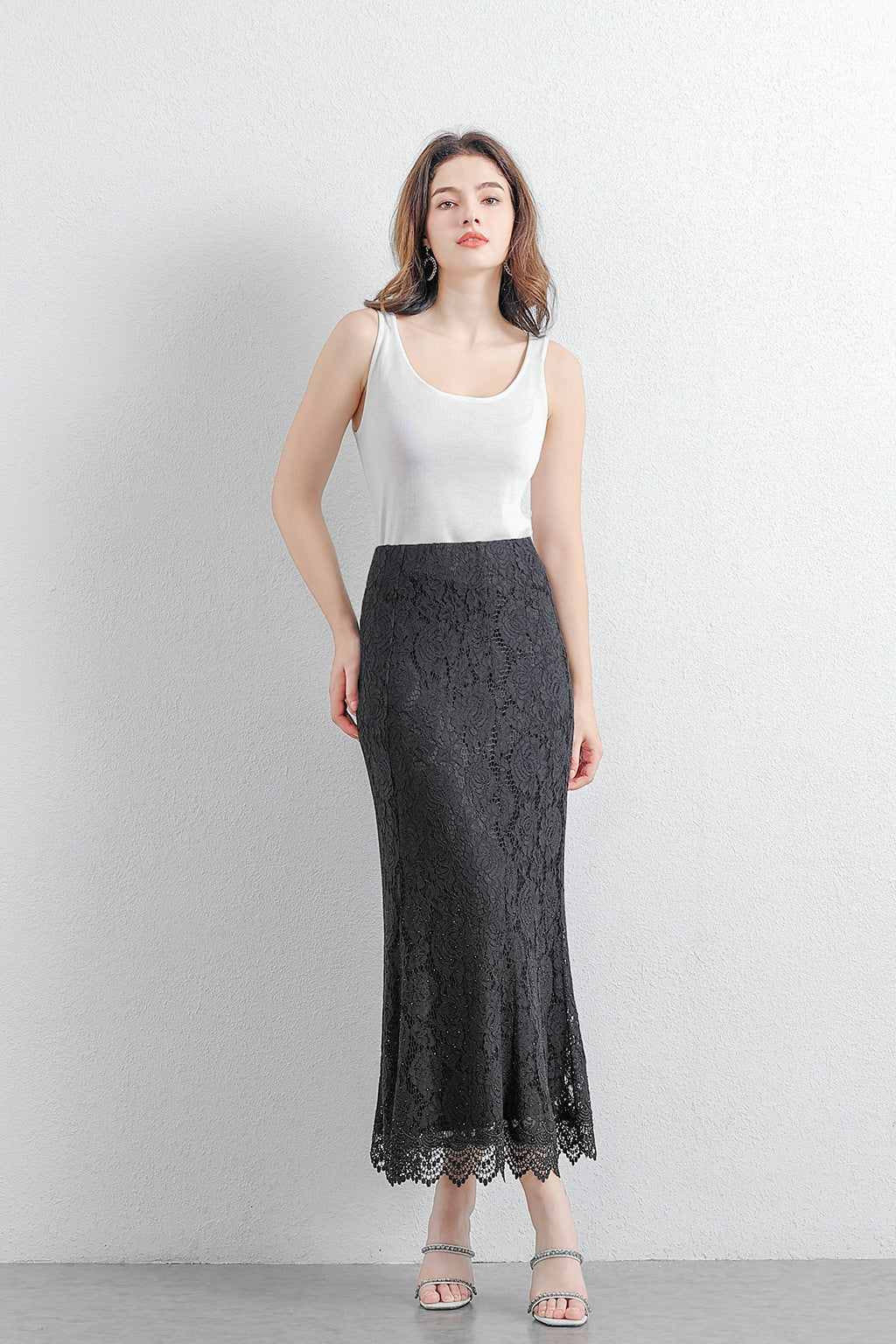 Hollow-out Rhinestone High-waist Figure-flattering Long Dress
