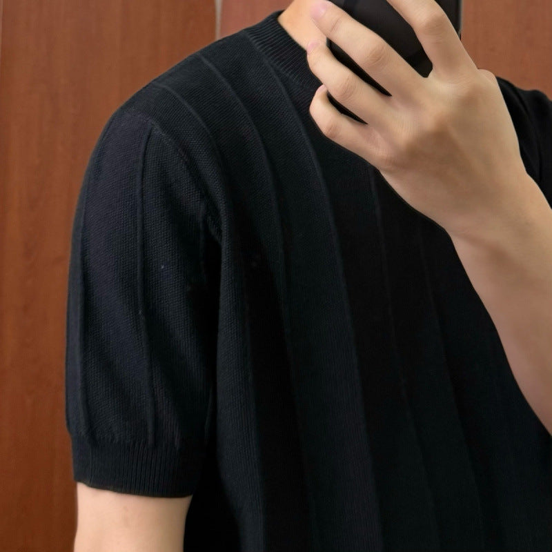 Crisp Solid-color Knit T-shirt