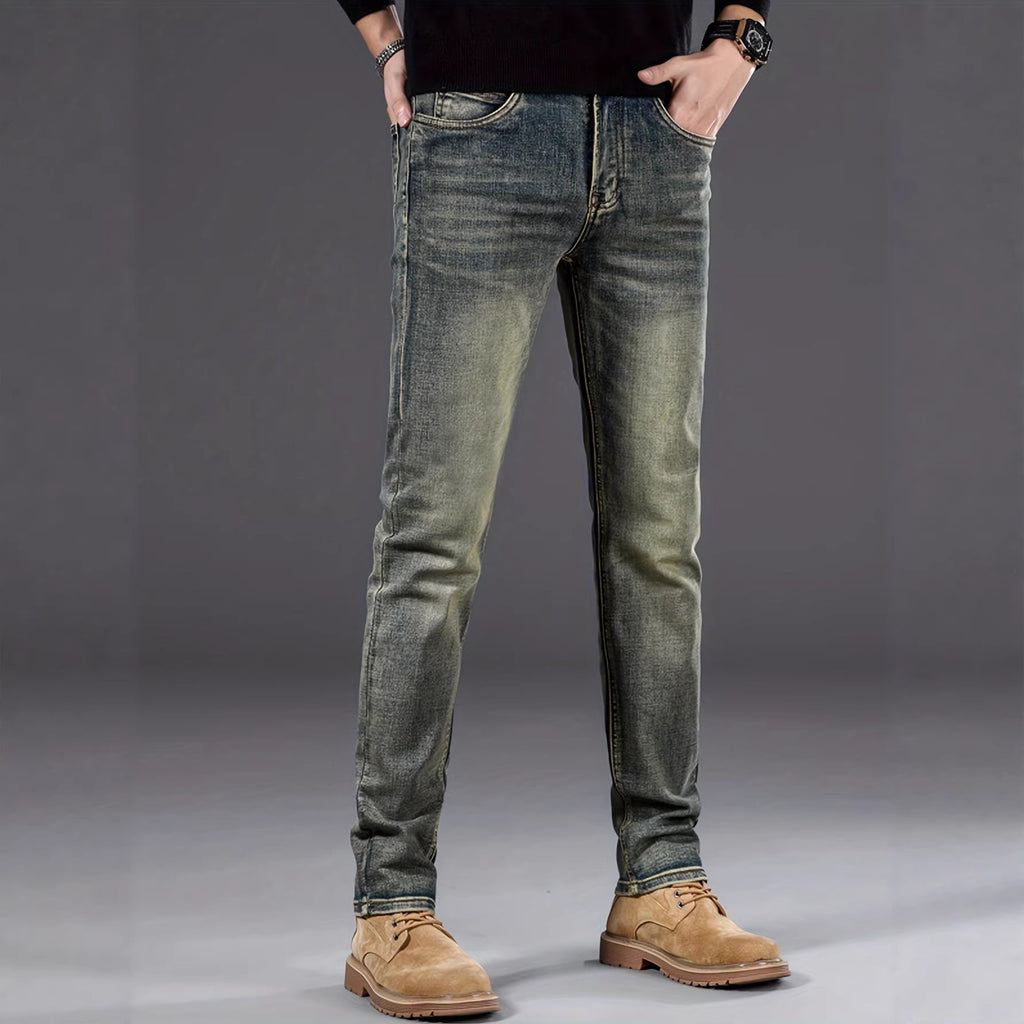 Mens Casual Stretch Slimming Retro Blue Skinny Jeans