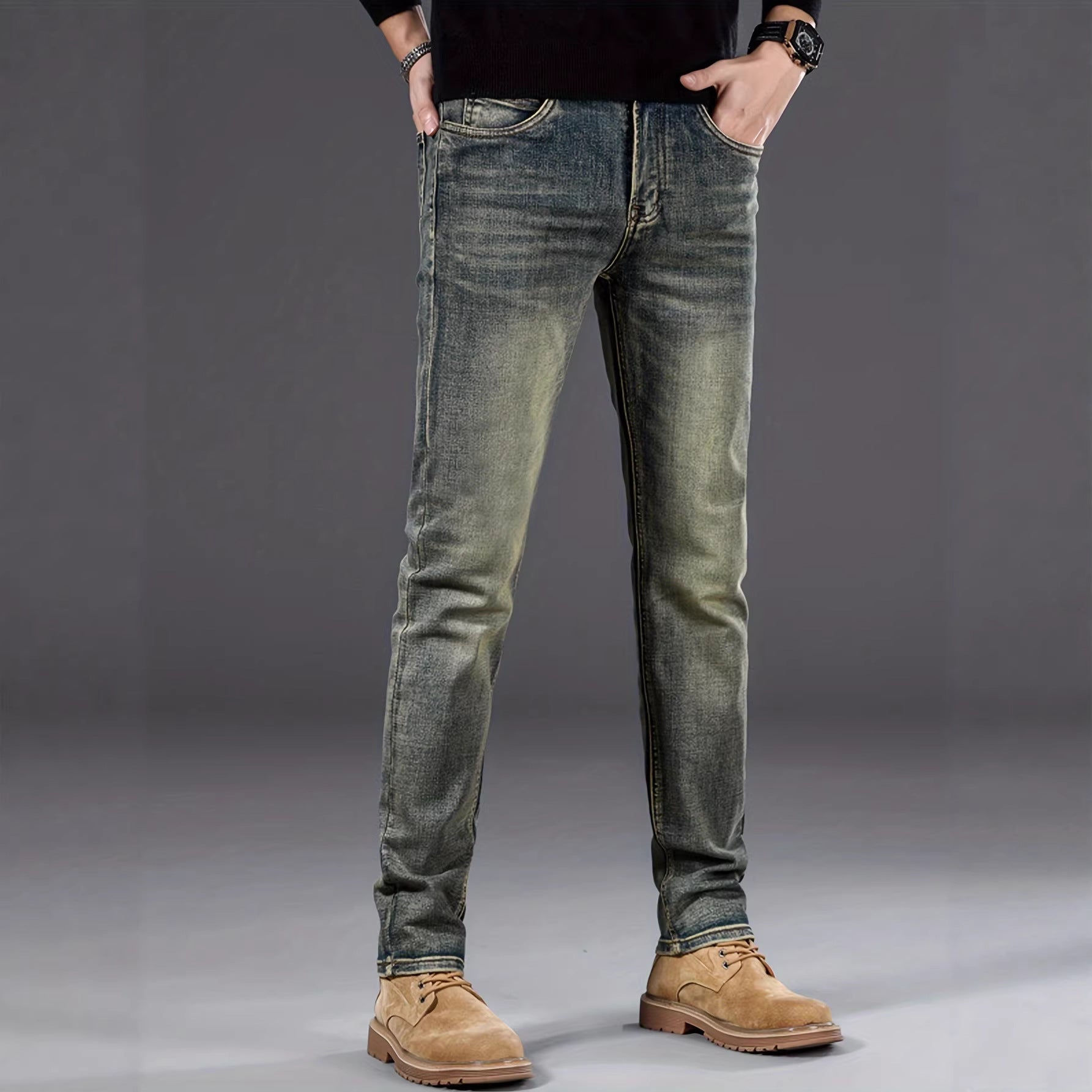 Mens Casual Stretch Slimming Retro Blue Skinny Jeans