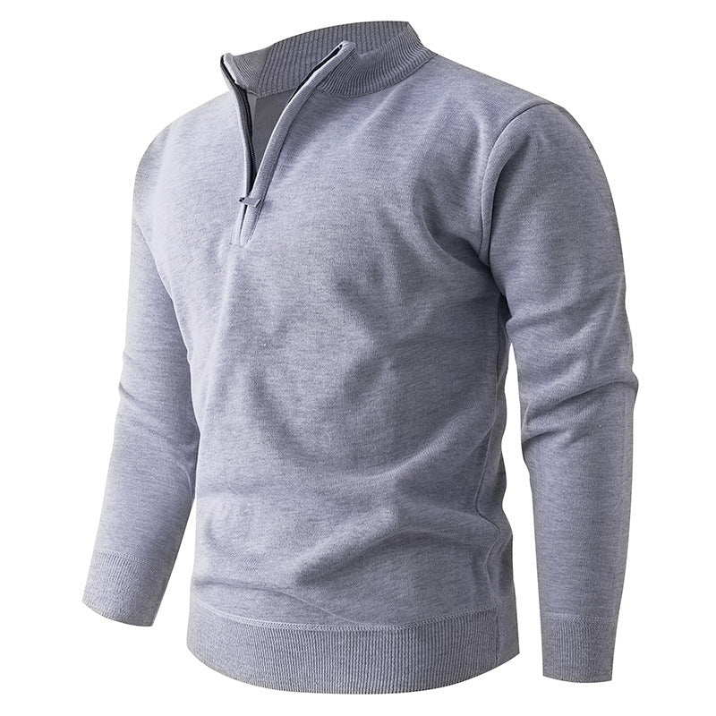Solid Color Stand Up Collar Half Zip Knit Sweater