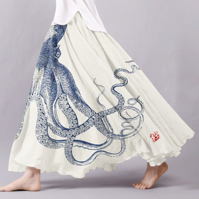 Springautumn 3D Digital-printed Midi A-line Skirt