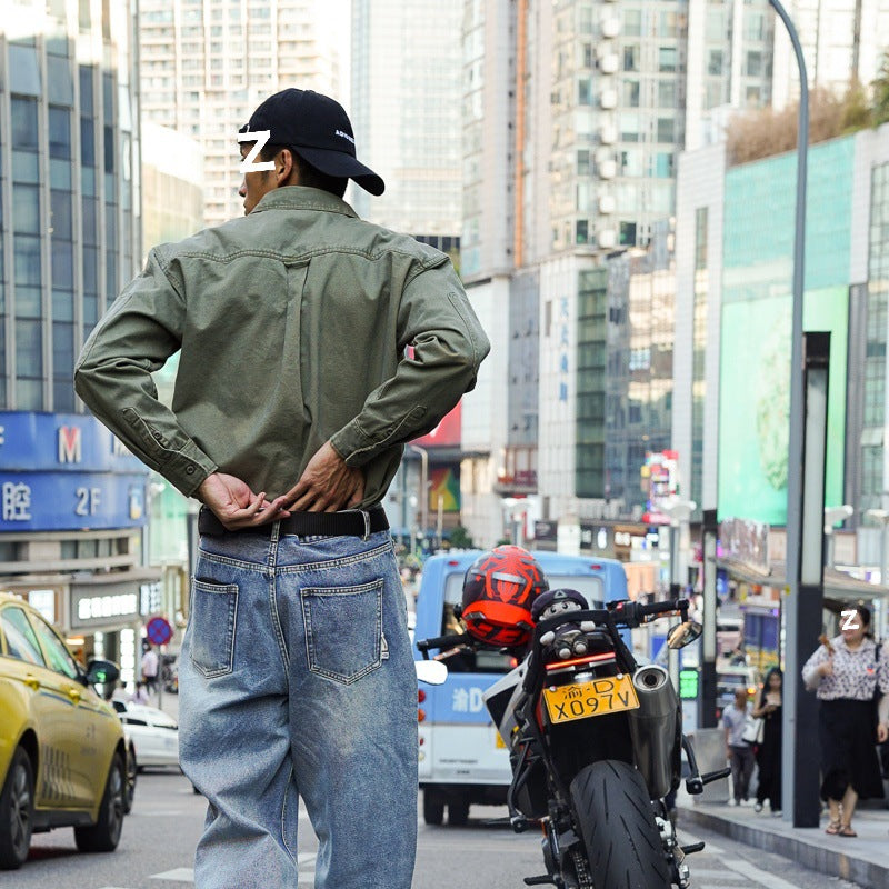 American Retro Workwear Fall Men's Long Sleeve Shirt