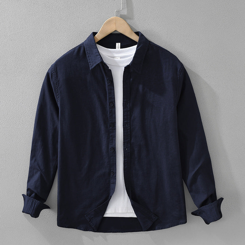 Men's Japanese Cotton Linen Long Sleeve shirt Blouse Fashion All-matching