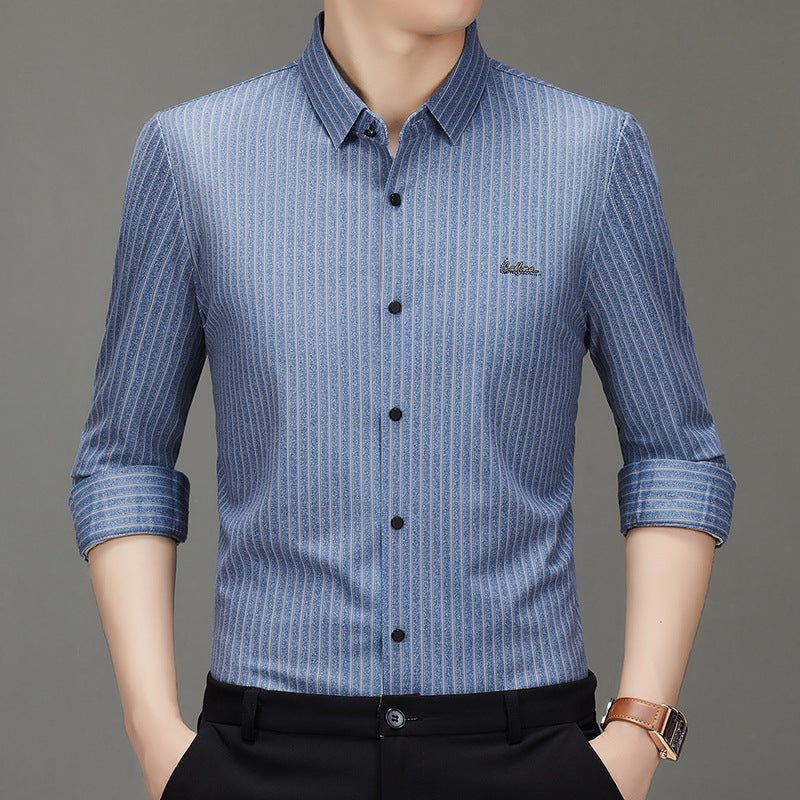 Men's Long-sleeved Shirt Fashion Casual Vertical Stripe Shirt