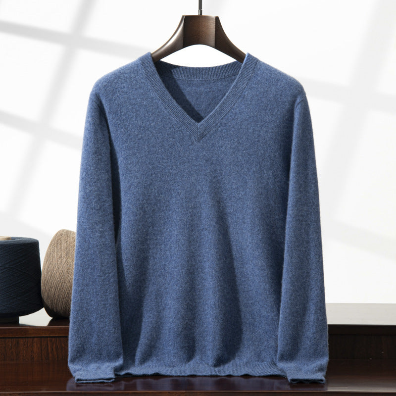 Mens Casual V-Neck Minimalist Knitted Sweater Top