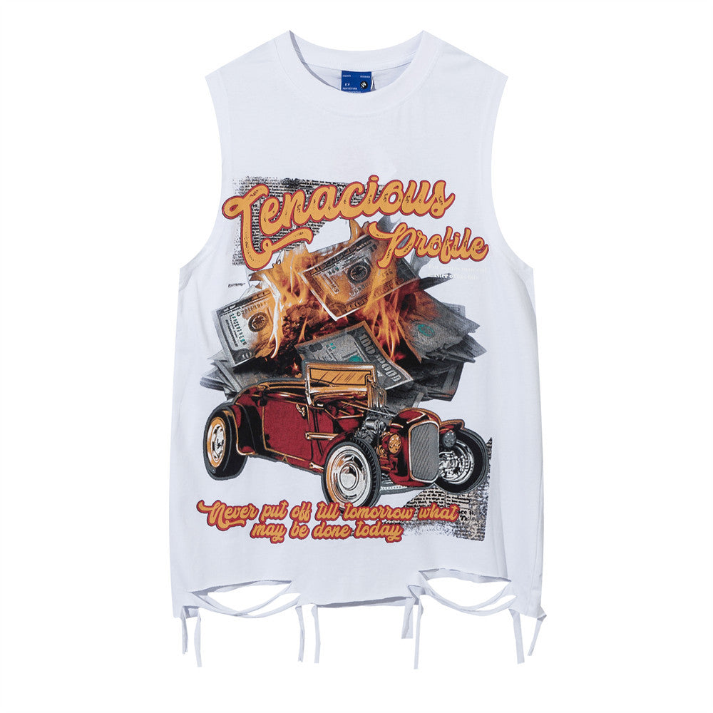 Flame Banknote Car Printed T-shirt Men