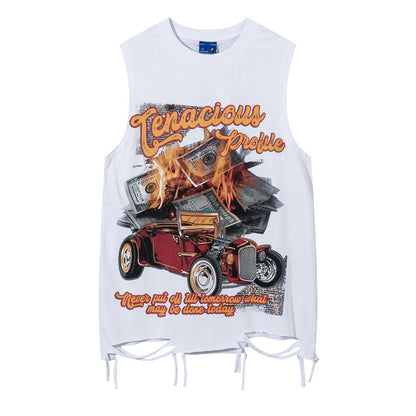 Flame Banknote Car Printed T-shirt Men