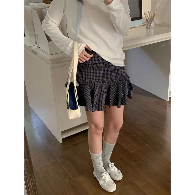 Korean-style Color-block Patchwork Pleated Skirt