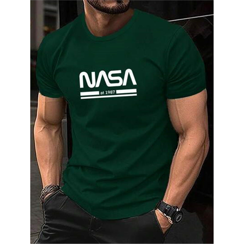 Printed Slim-fit Letters Men's Short Sleeve