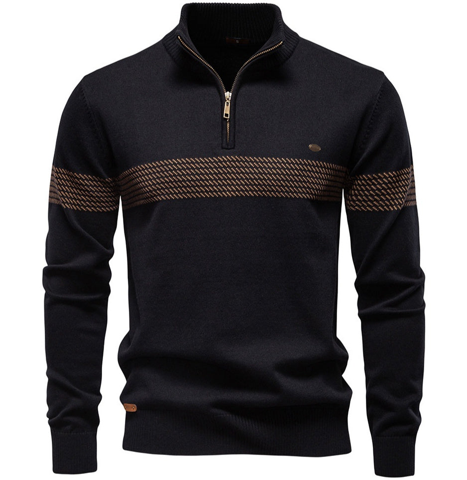 Mens Casual Half-collar Zip-up Sweater Top