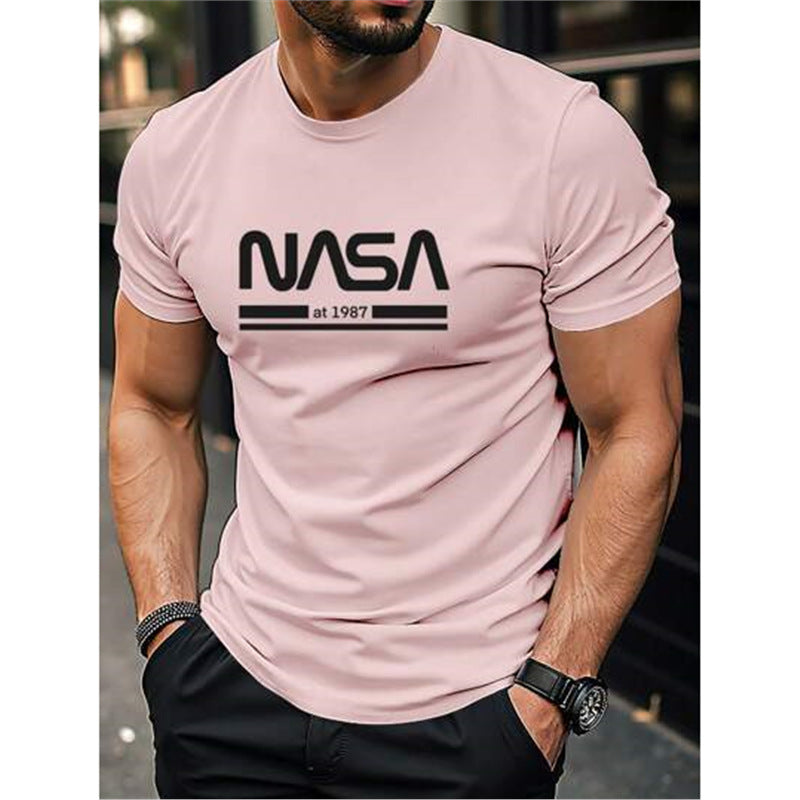 Printed Slim-fit Letters Men's Short Sleeve