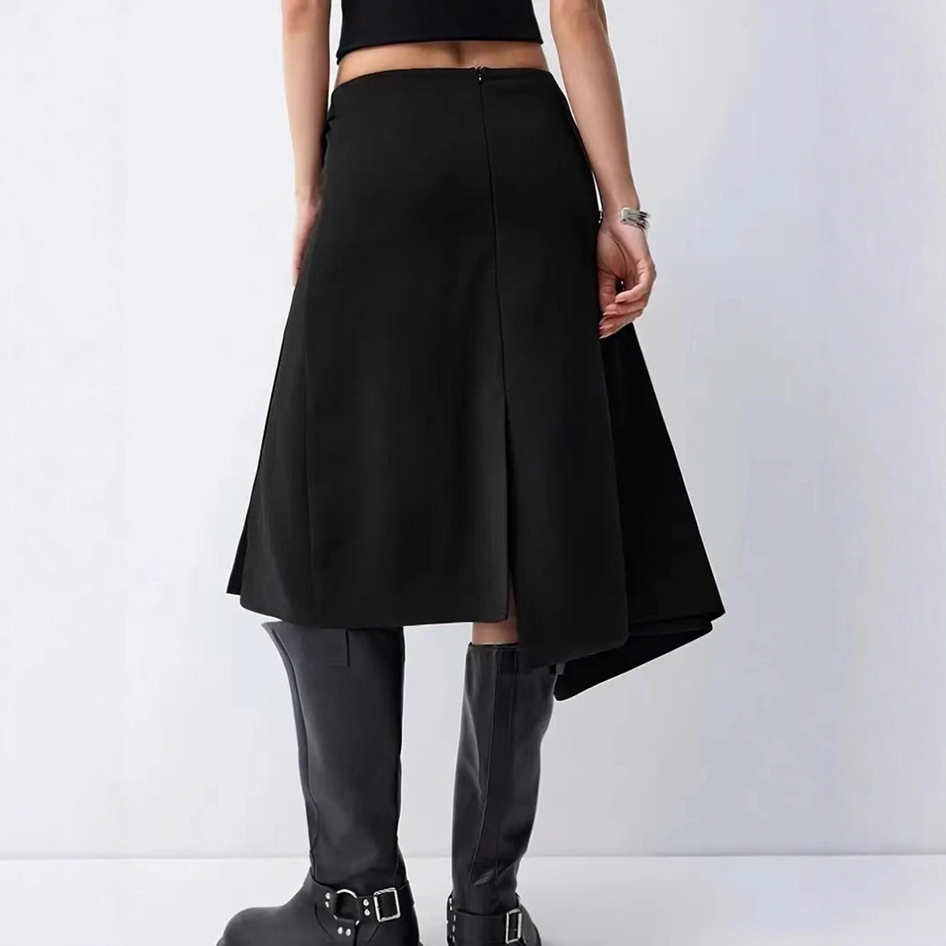 Womens High-Waisted Irregular-Slit Skirt