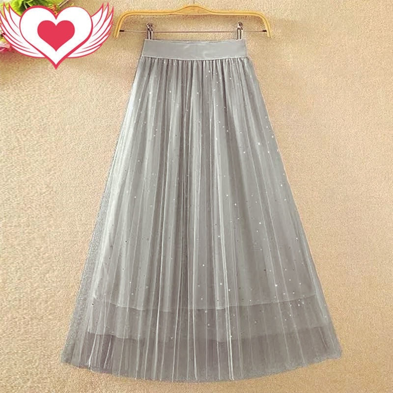 New Versatile High Waisted Slimming Mid Length Mesh Skirt For Women